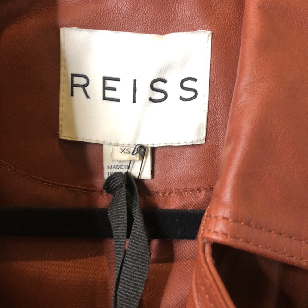 Reiss Cognac Brown Banksy Leather Biker Jacket - Picture 10 of 12